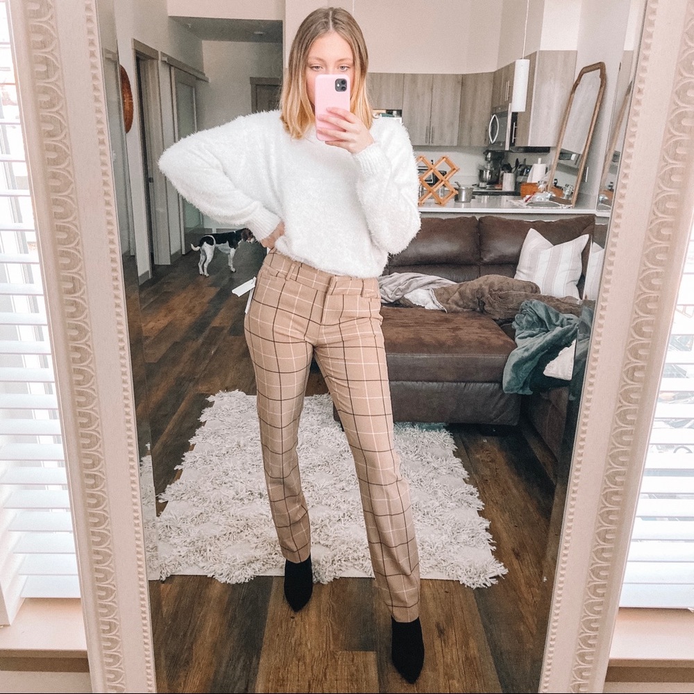 Plaid straight leg trousers